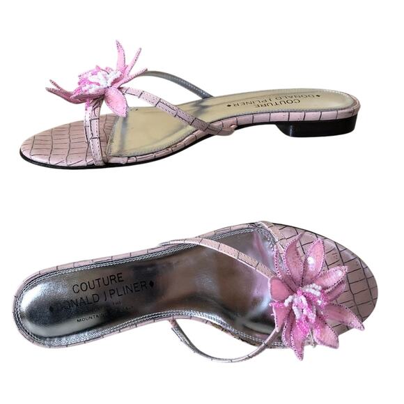 Donald Pliner Pink Couture Kogi Gator Leather Embellished Sandals $245 Shoe Flat - Picture 1 of 5